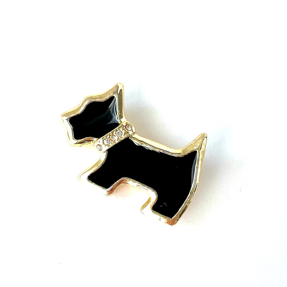 Vintage Scotty Dog Pin - Black Enamel Gold Tone Brooch